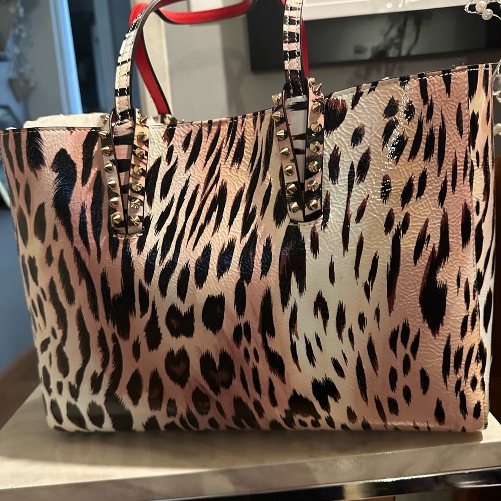 Leopard Print Studded Tote Bag
